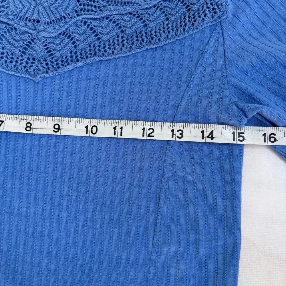Free People Colette Knit Top Size S Color- Calendula Lacey Yoke Blue